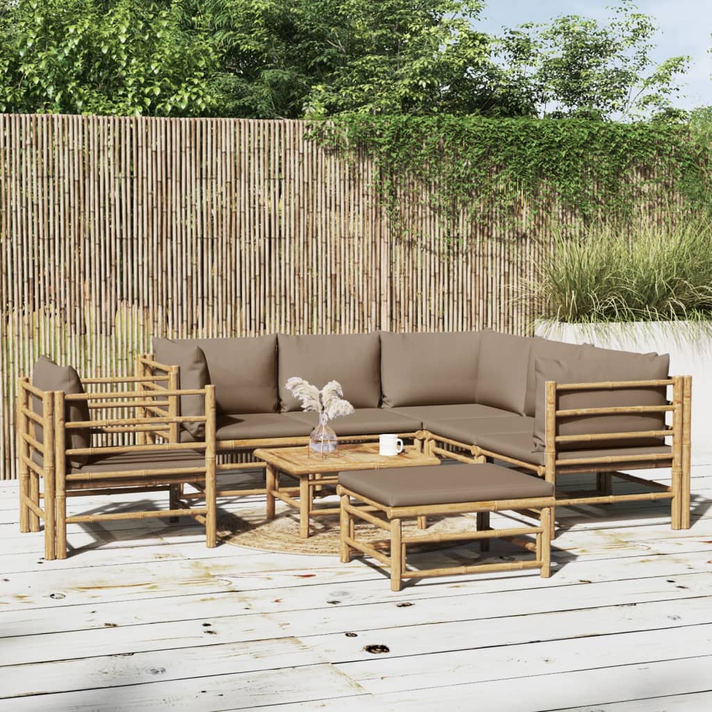 3 Piece Garden Lounge Set With Cushions Bamboo
