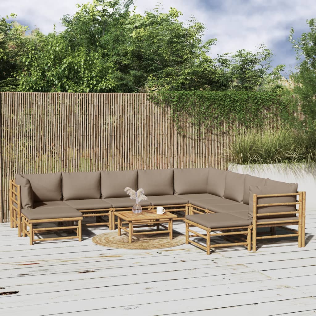 3 Piece Garden Lounge Set With Cushions Bamboo