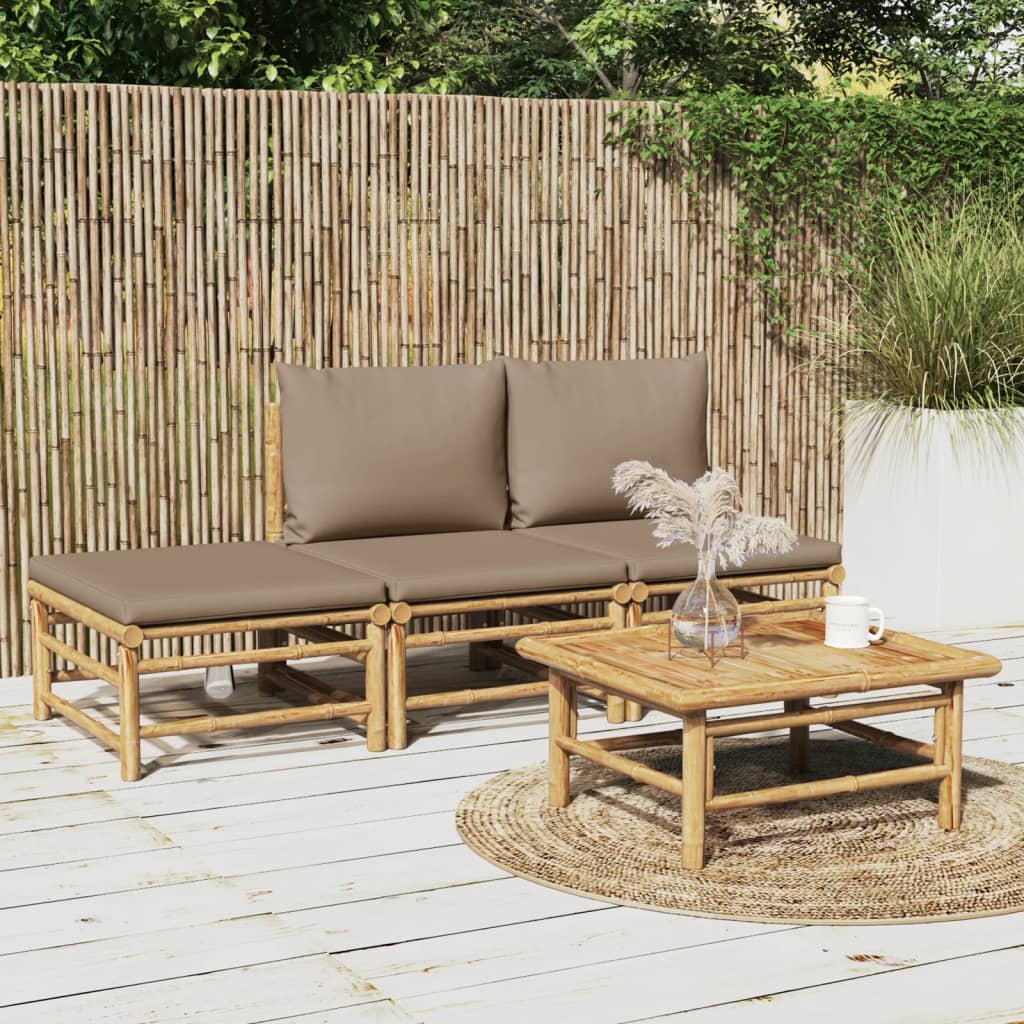 3 Piece Garden Lounge Set With Cushions Bamboo
