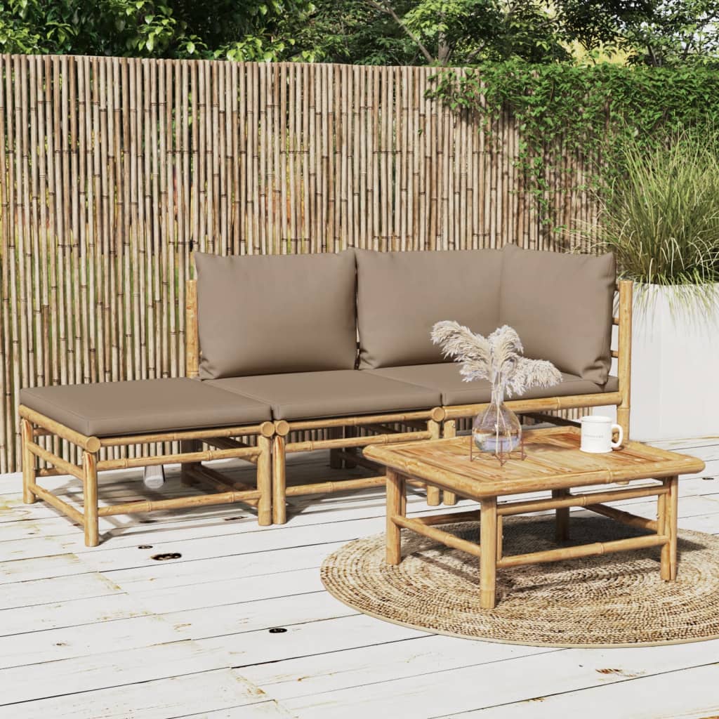 3 Piece Garden Lounge Set With Cushions Bamboo