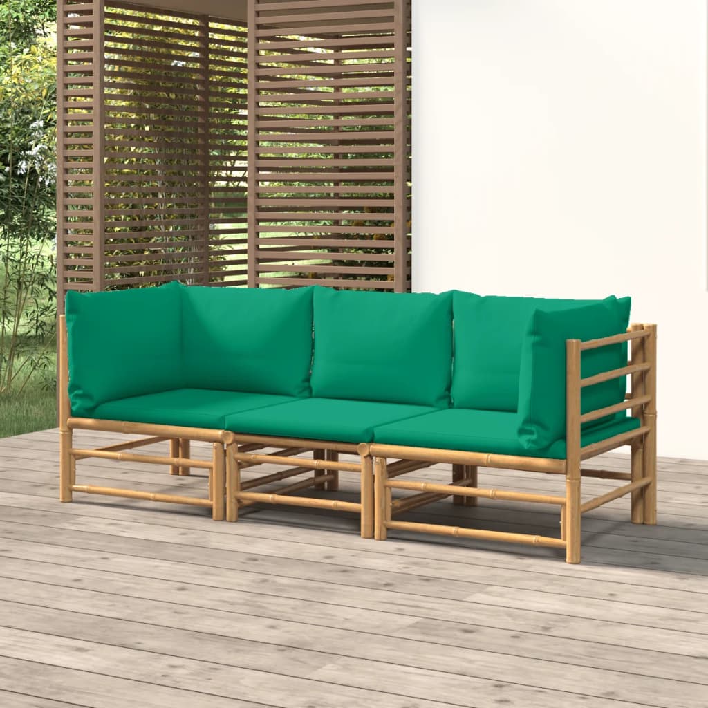 3 Piece Garden Lounge Set With Cushions Bamboo