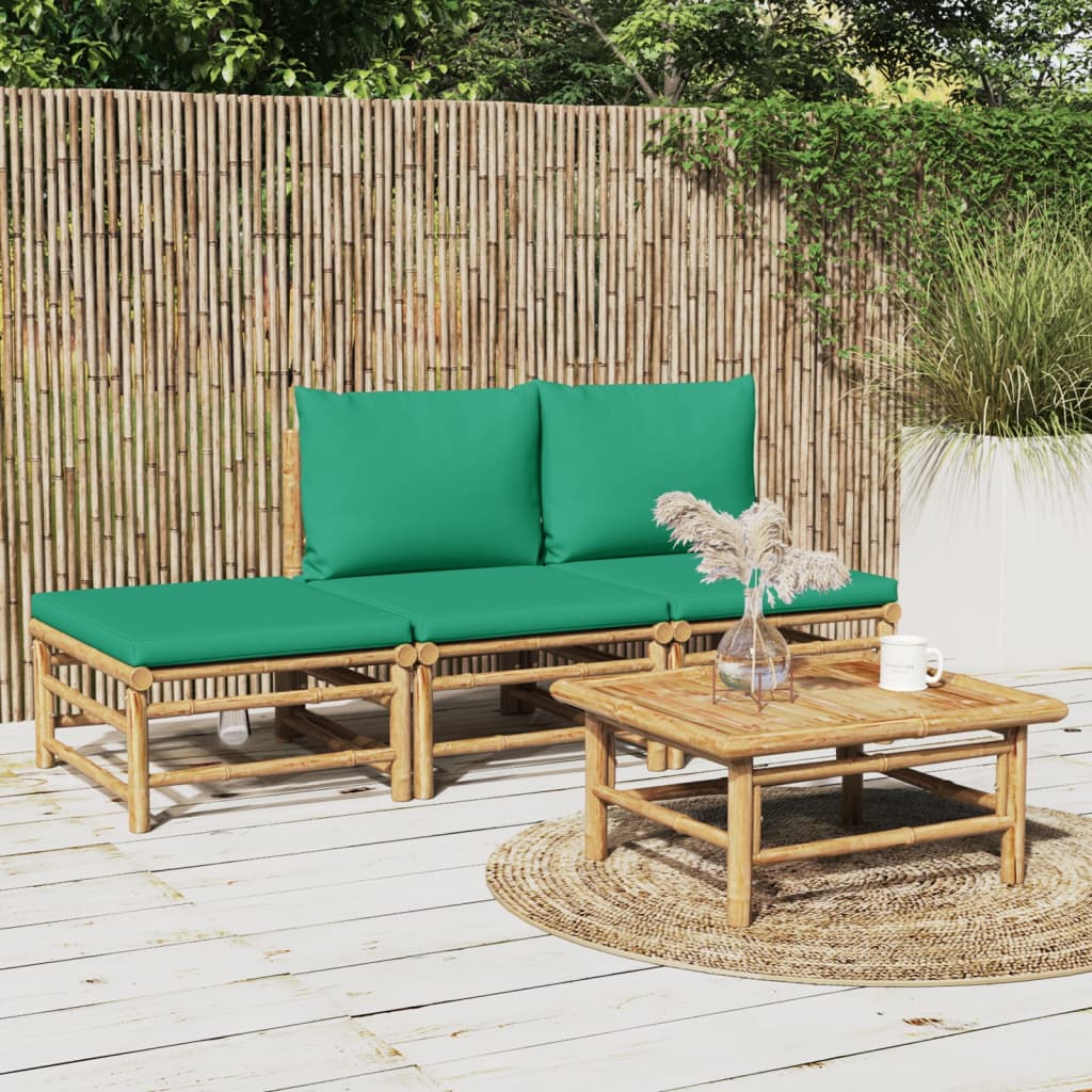 3 Piece Garden Lounge Set With Cushions Bamboo