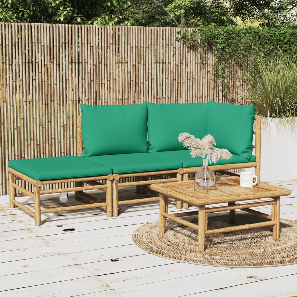 3 Piece Garden Lounge Set With Cushions Bamboo