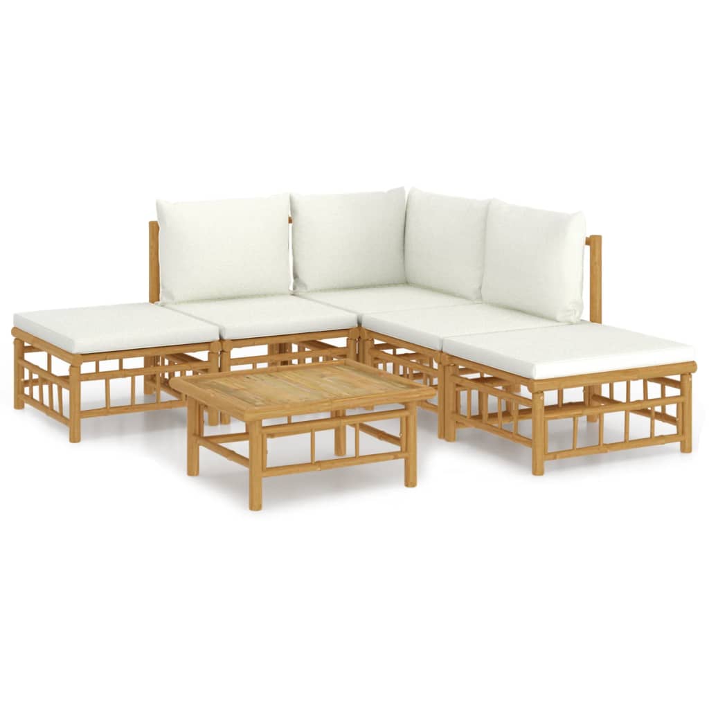 6 Piece Garden Lounge Set With White Cushions Bamboo