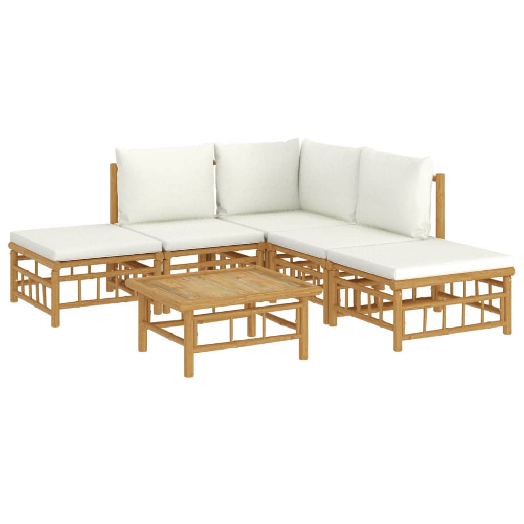 6 Piece Garden Lounge Set With White Cushions Bamboo