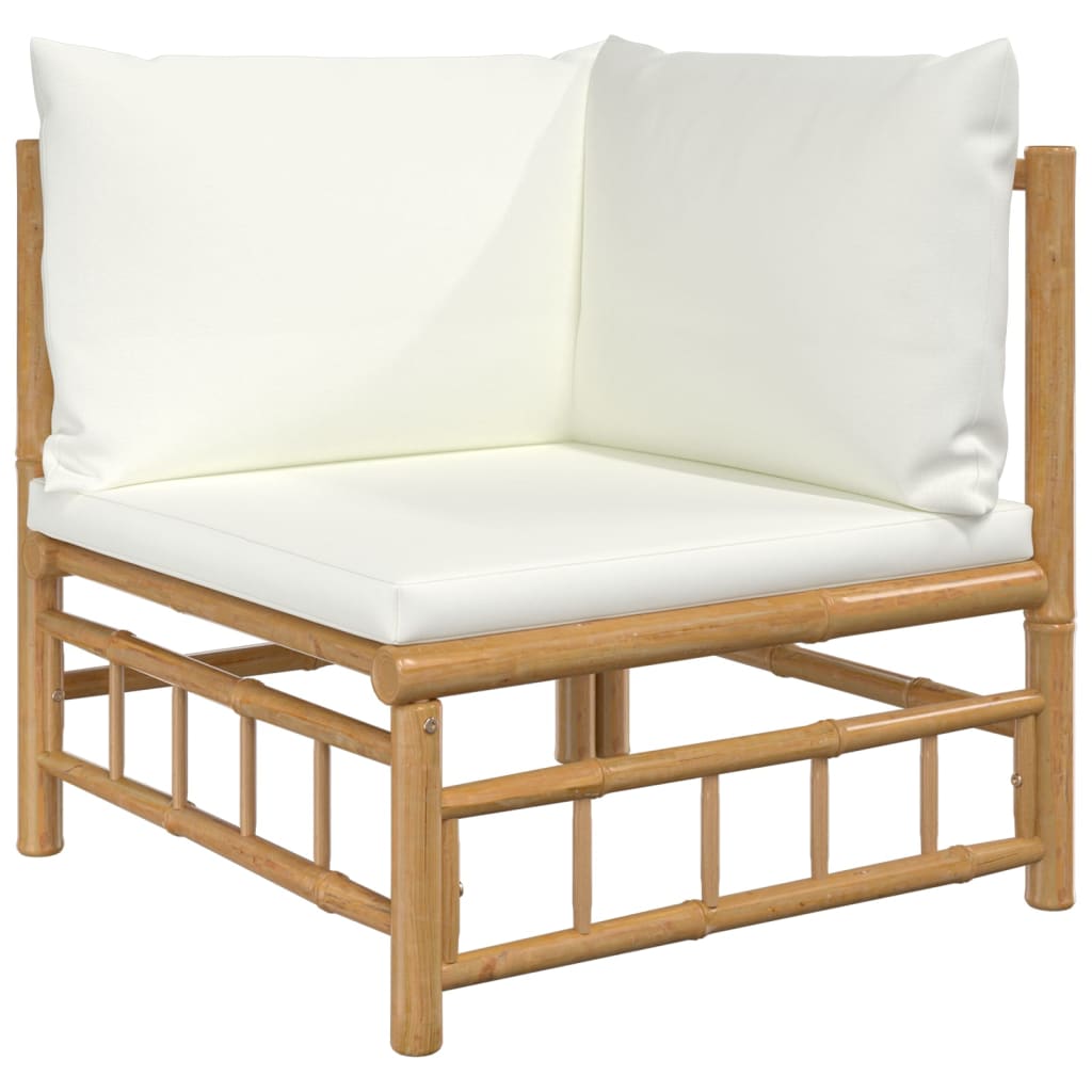 6 Piece Garden Lounge Set With White Cushions Bamboo