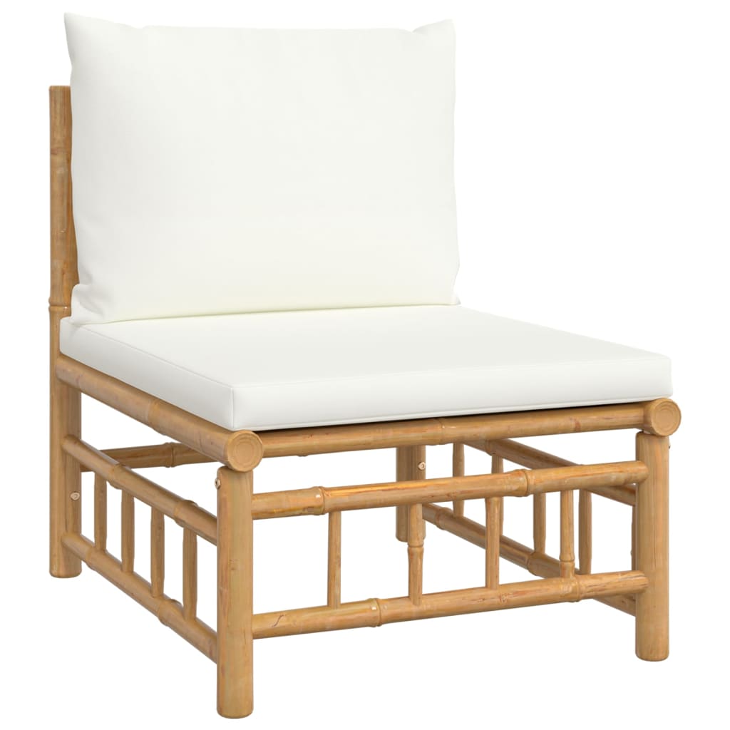 6 Piece Garden Lounge Set With White Cushions Bamboo