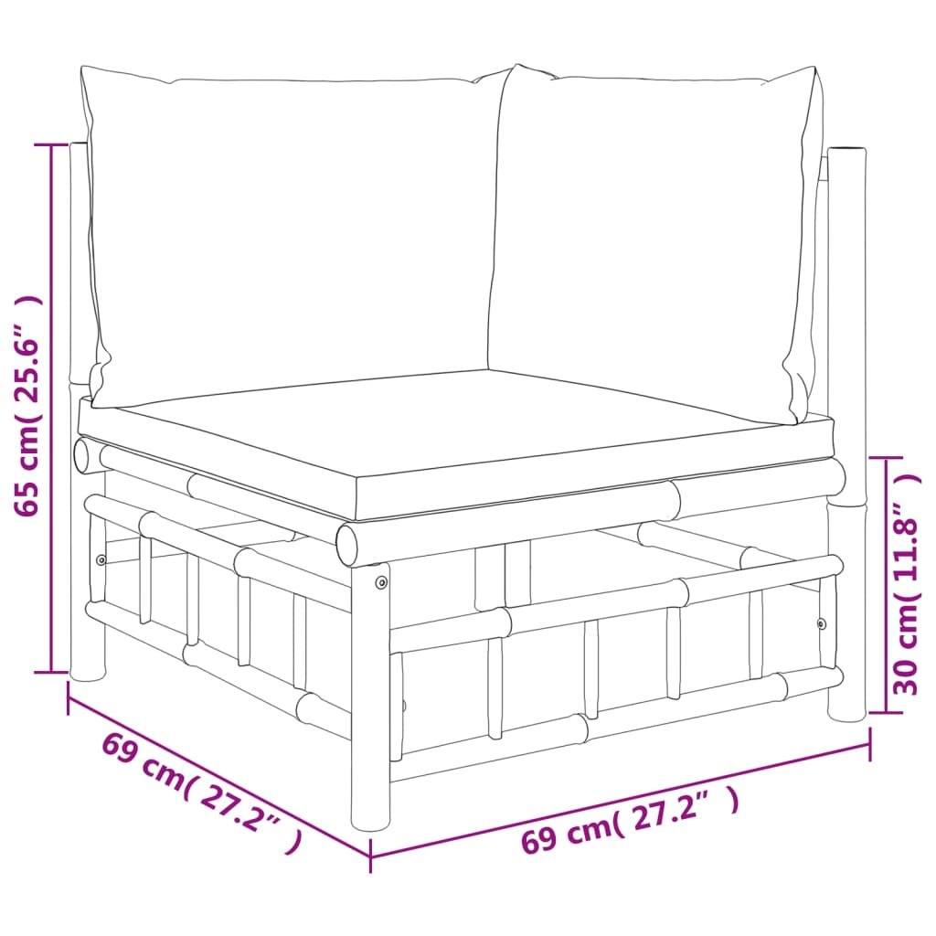 6 Piece Garden Lounge Set With White Cushions Bamboo