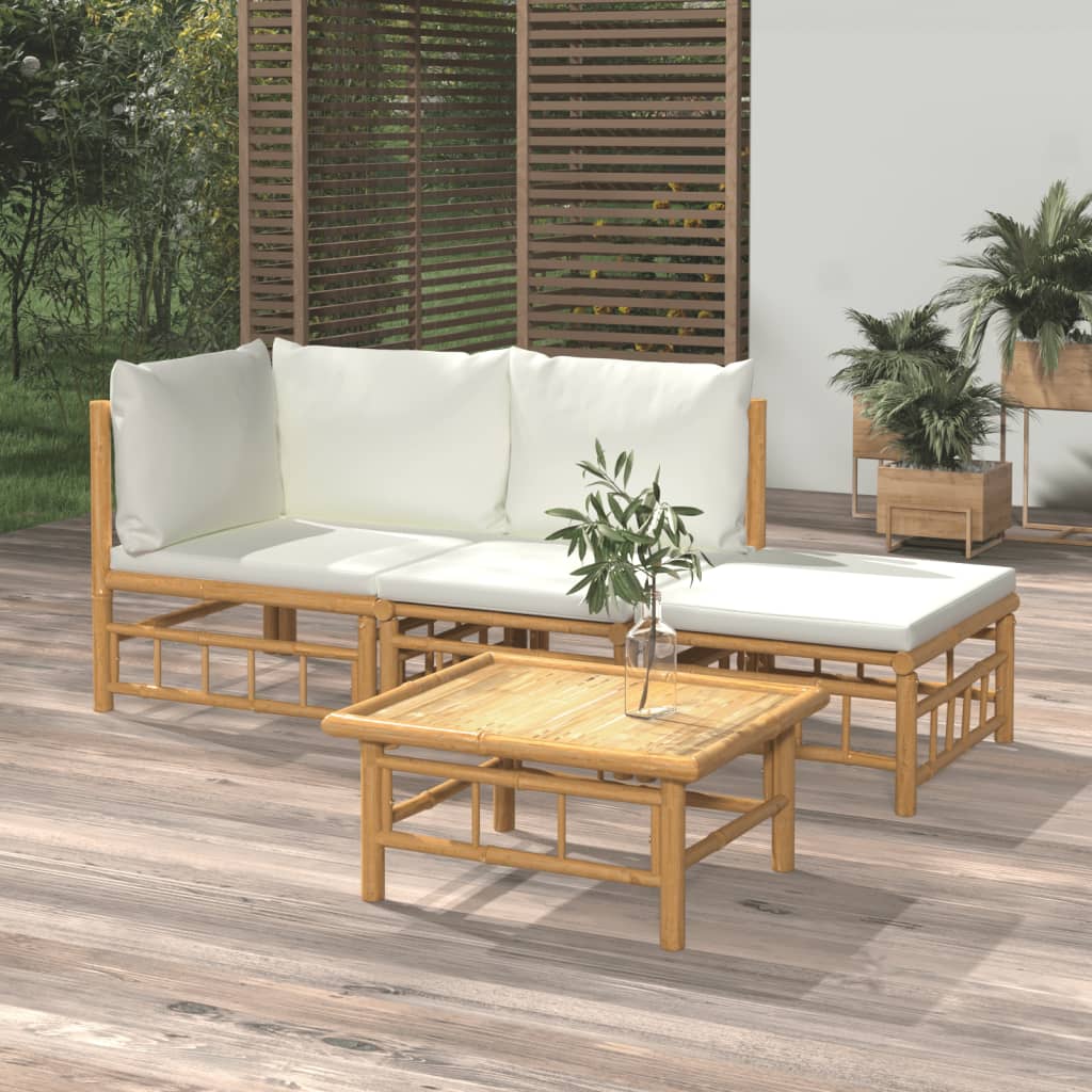 6 Piece Garden Lounge Set With White Cushions Bamboo