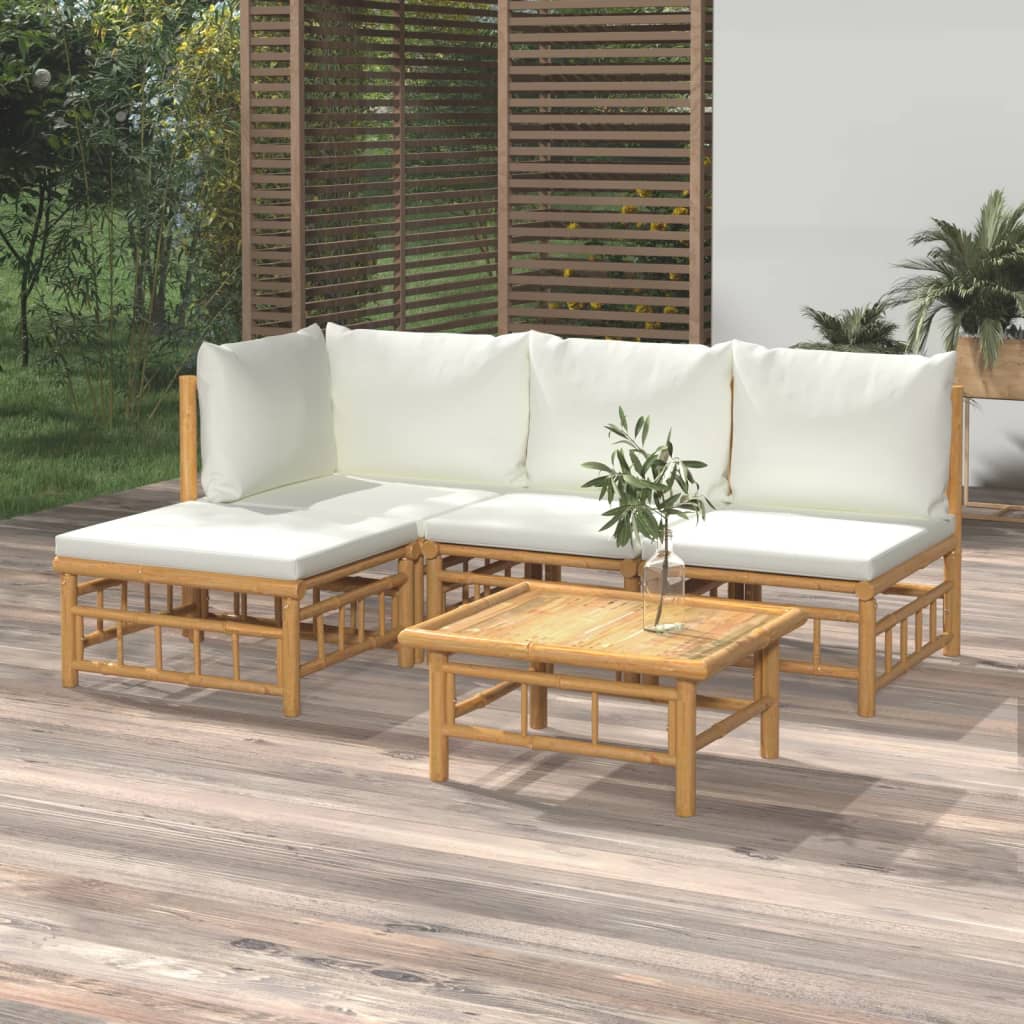 6 Piece Garden Lounge Set With White Cushions Bamboo