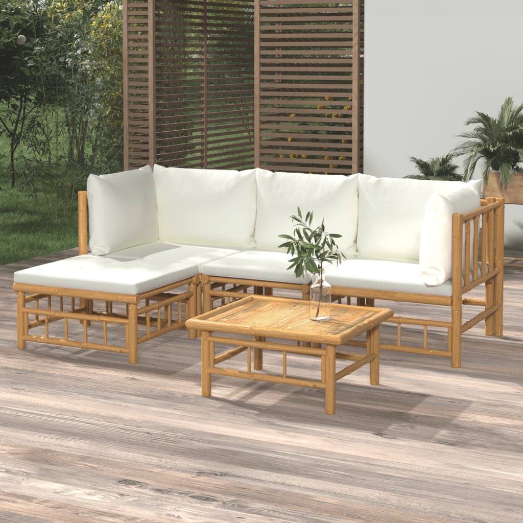 6 Piece Garden Lounge Set With White Cushions Bamboo