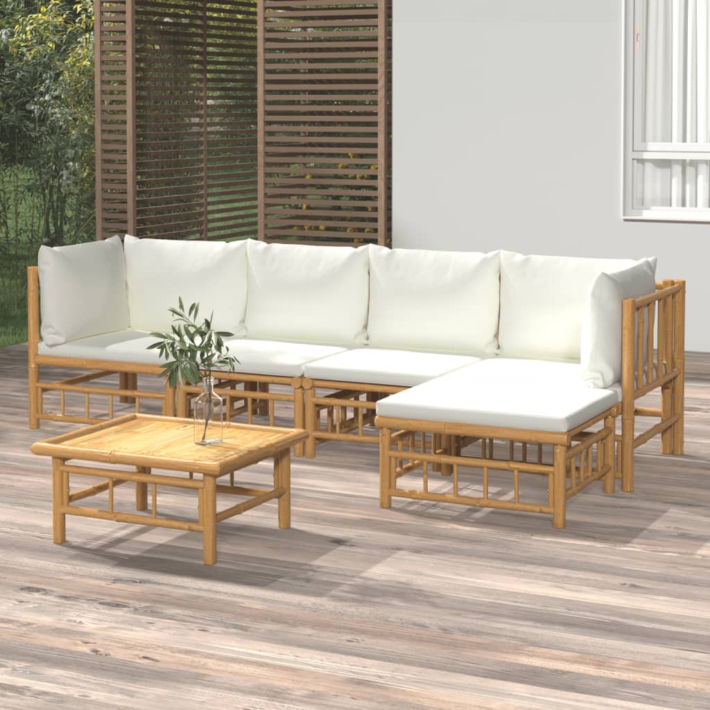 6 Piece Garden Lounge Set With White Cushions Bamboo