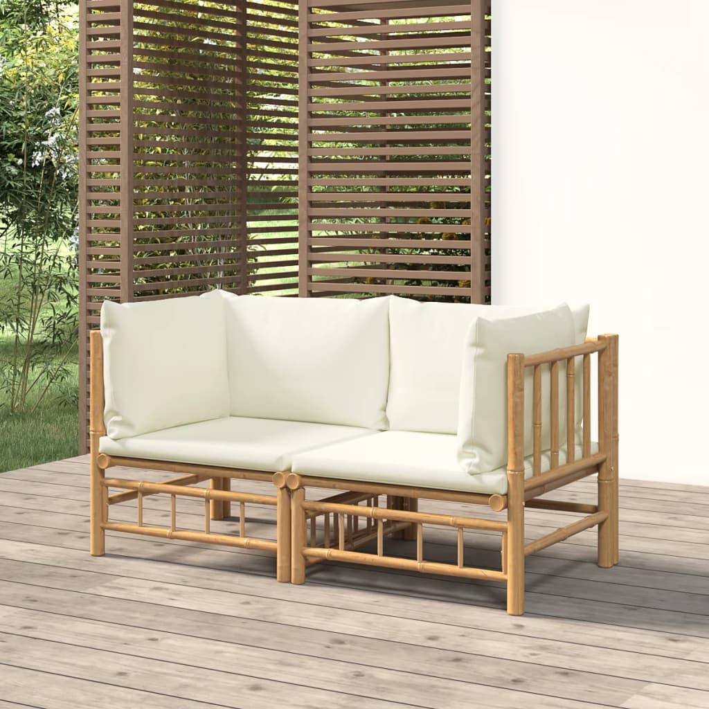 6 Piece Garden Lounge Set With White Cushions Bamboo