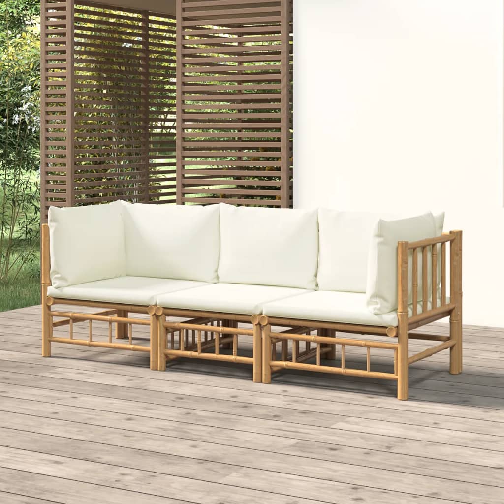 6 Piece Garden Lounge Set With White Cushions Bamboo