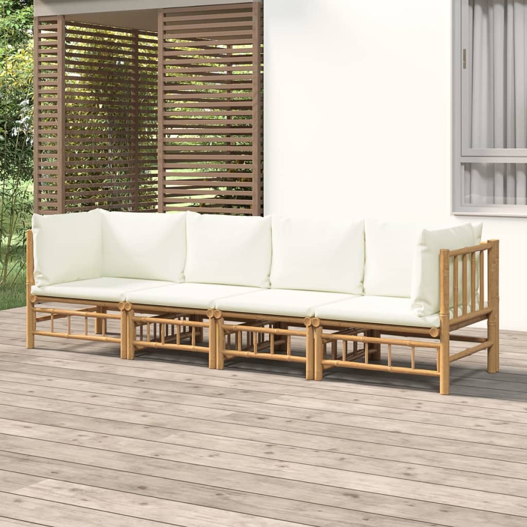 6 Piece Garden Lounge Set With White Cushions Bamboo
