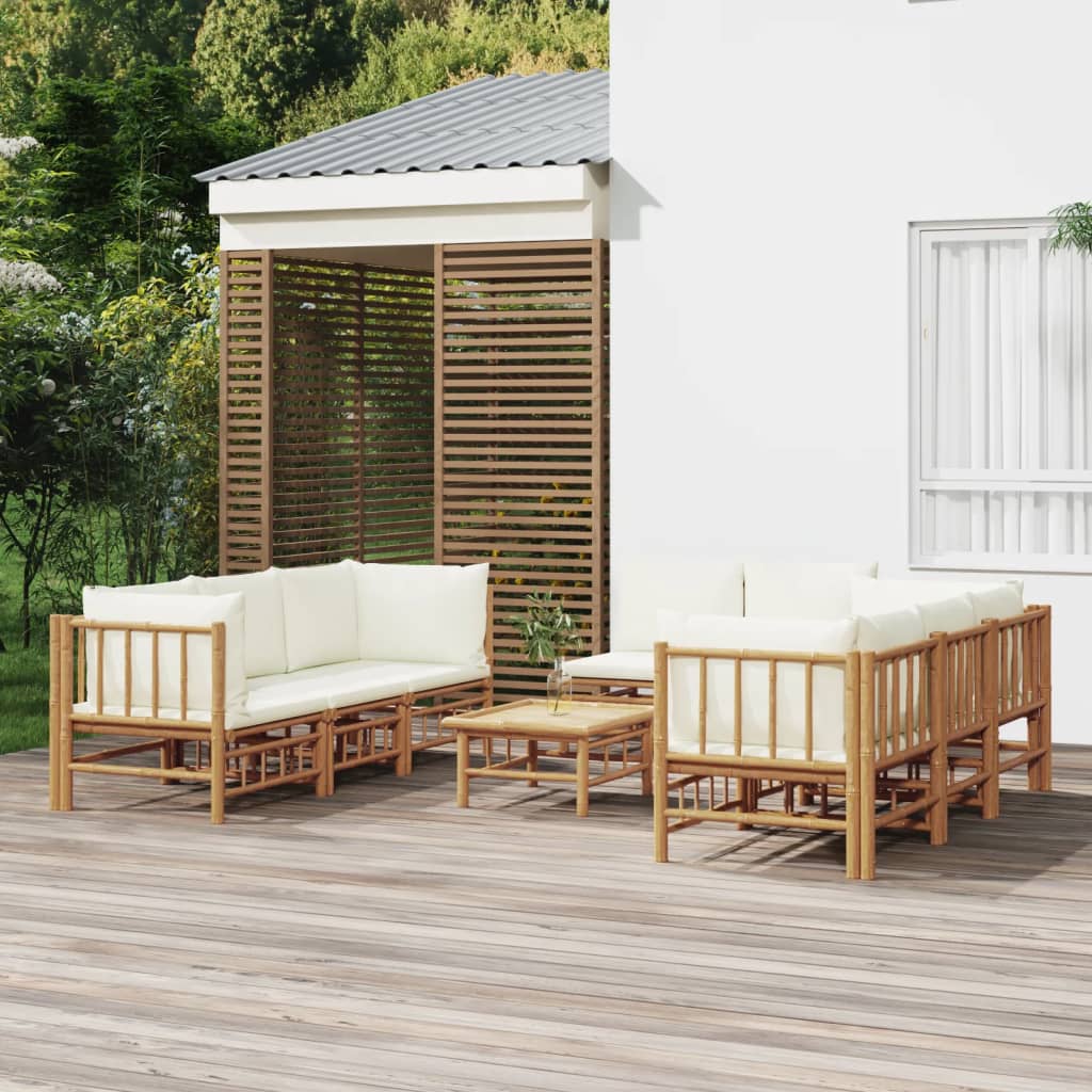 6 Piece Garden Lounge Set With White Cushions Bamboo