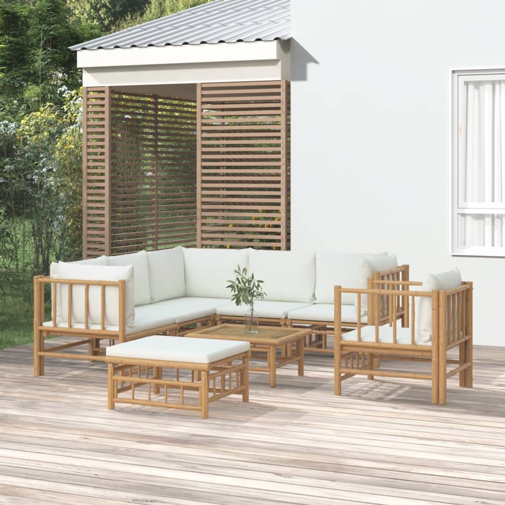 6 Piece Garden Lounge Set With White Cushions Bamboo