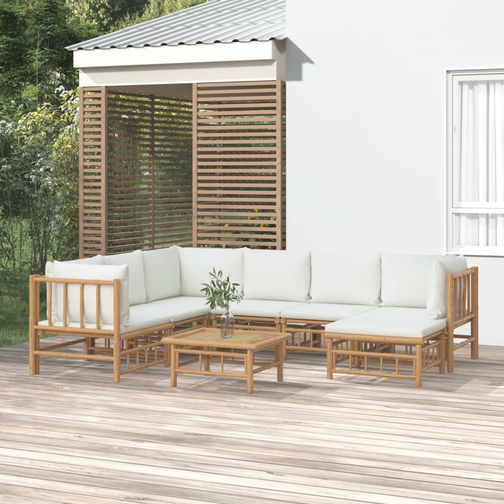6 Piece Garden Lounge Set With White Cushions Bamboo