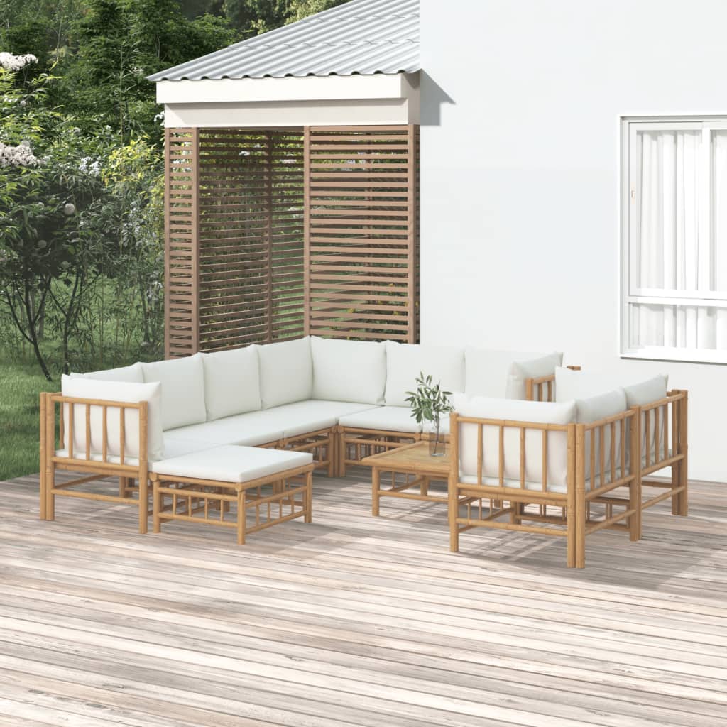 6 Piece Garden Lounge Set With White Cushions Bamboo