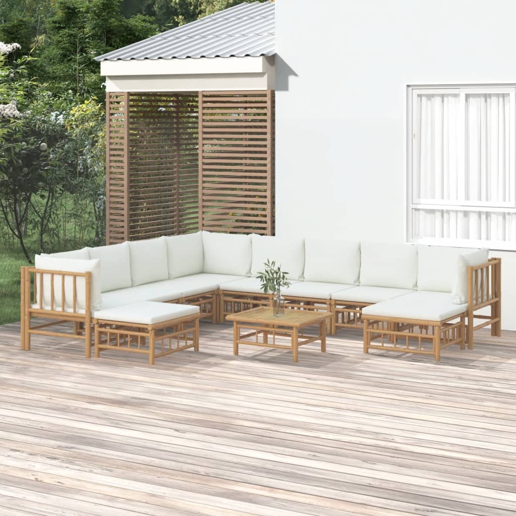6 Piece Garden Lounge Set With White Cushions Bamboo