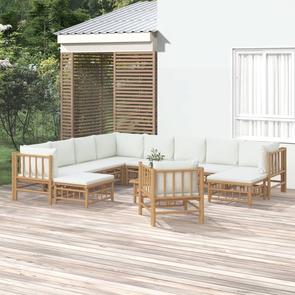 6 Piece Garden Lounge Set With White Cushions Bamboo