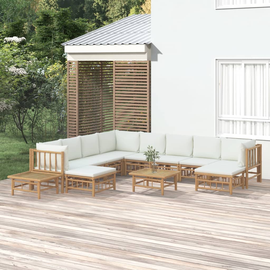 6 Piece Garden Lounge Set With White Cushions Bamboo