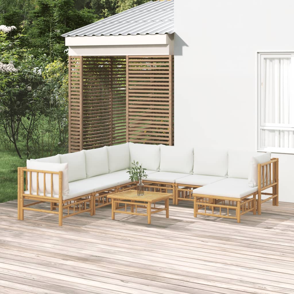 6 Piece Garden Lounge Set With White Cushions Bamboo