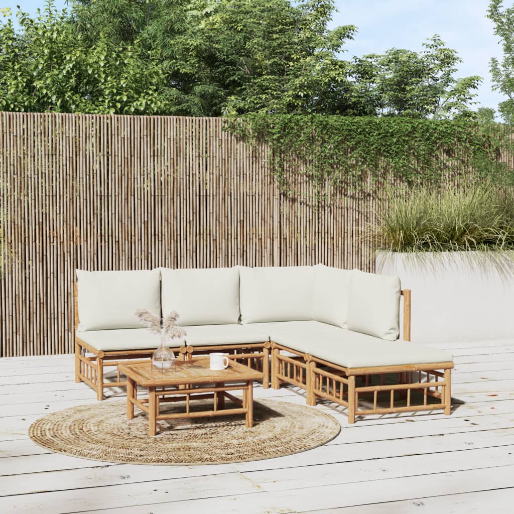 6 Piece Garden Lounge Set With White Cushions Bamboo