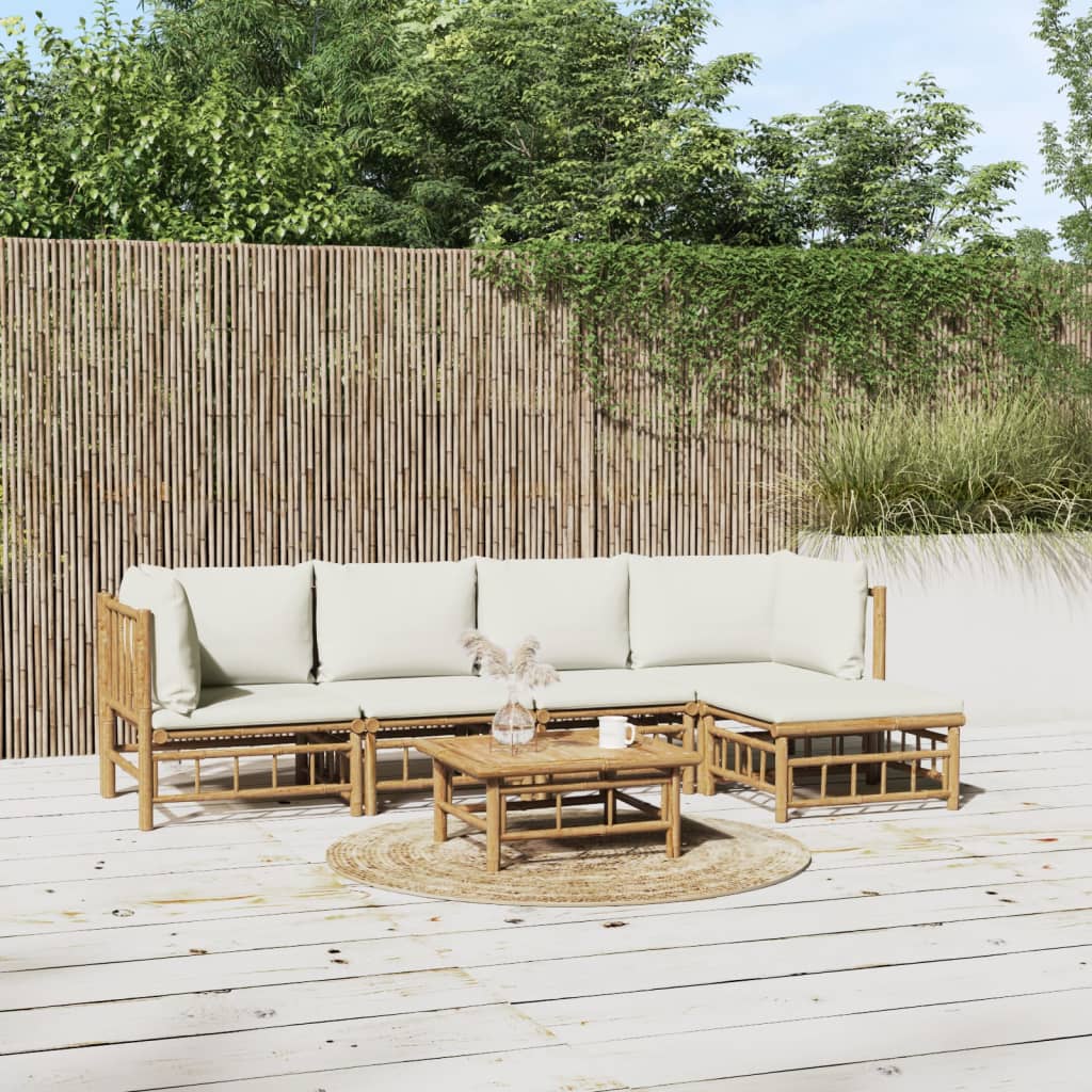 6 Piece Garden Lounge Set With White Cushions Bamboo