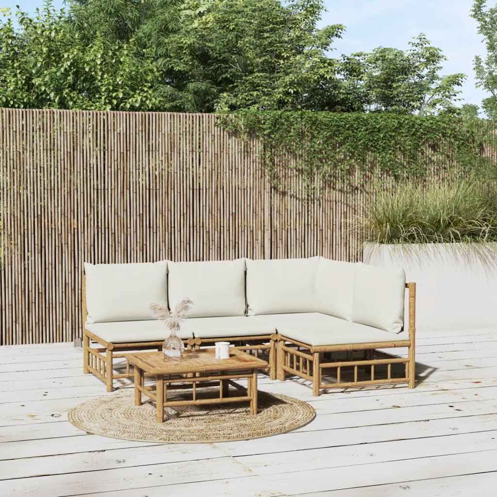 6 Piece Garden Lounge Set With White Cushions Bamboo