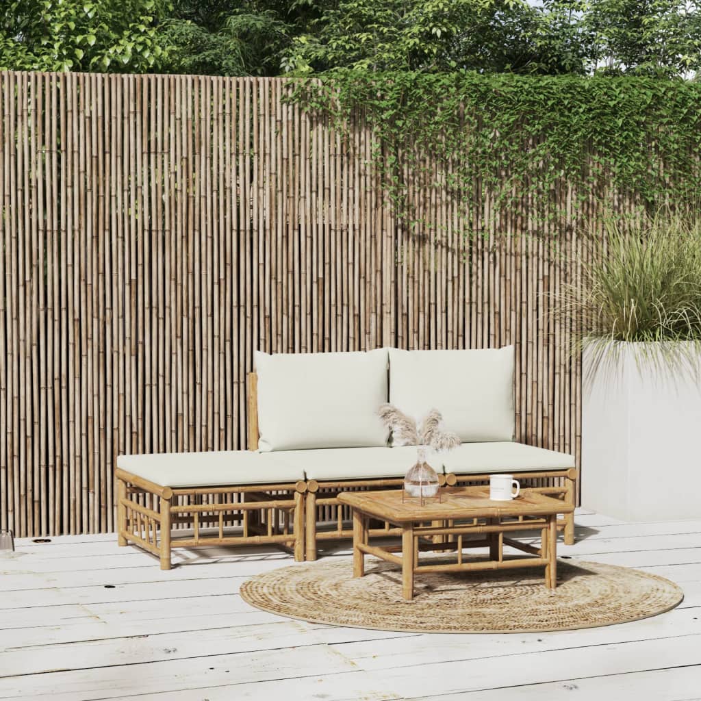 6 Piece Garden Lounge Set With White Cushions Bamboo
