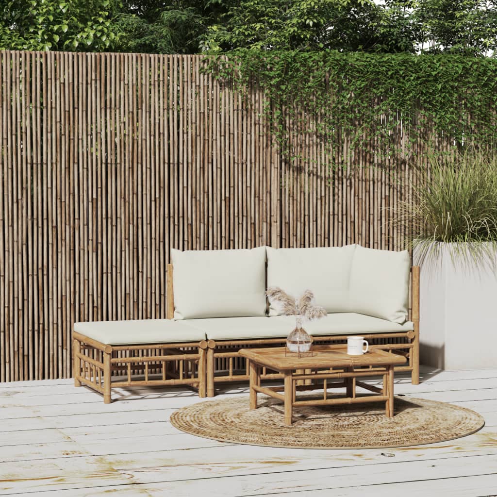 6 Piece Garden Lounge Set With White Cushions Bamboo