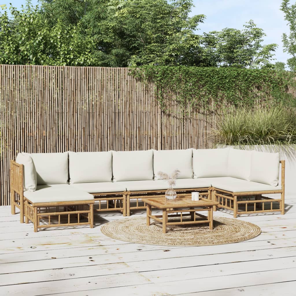6 Piece Garden Lounge Set With White Cushions Bamboo
