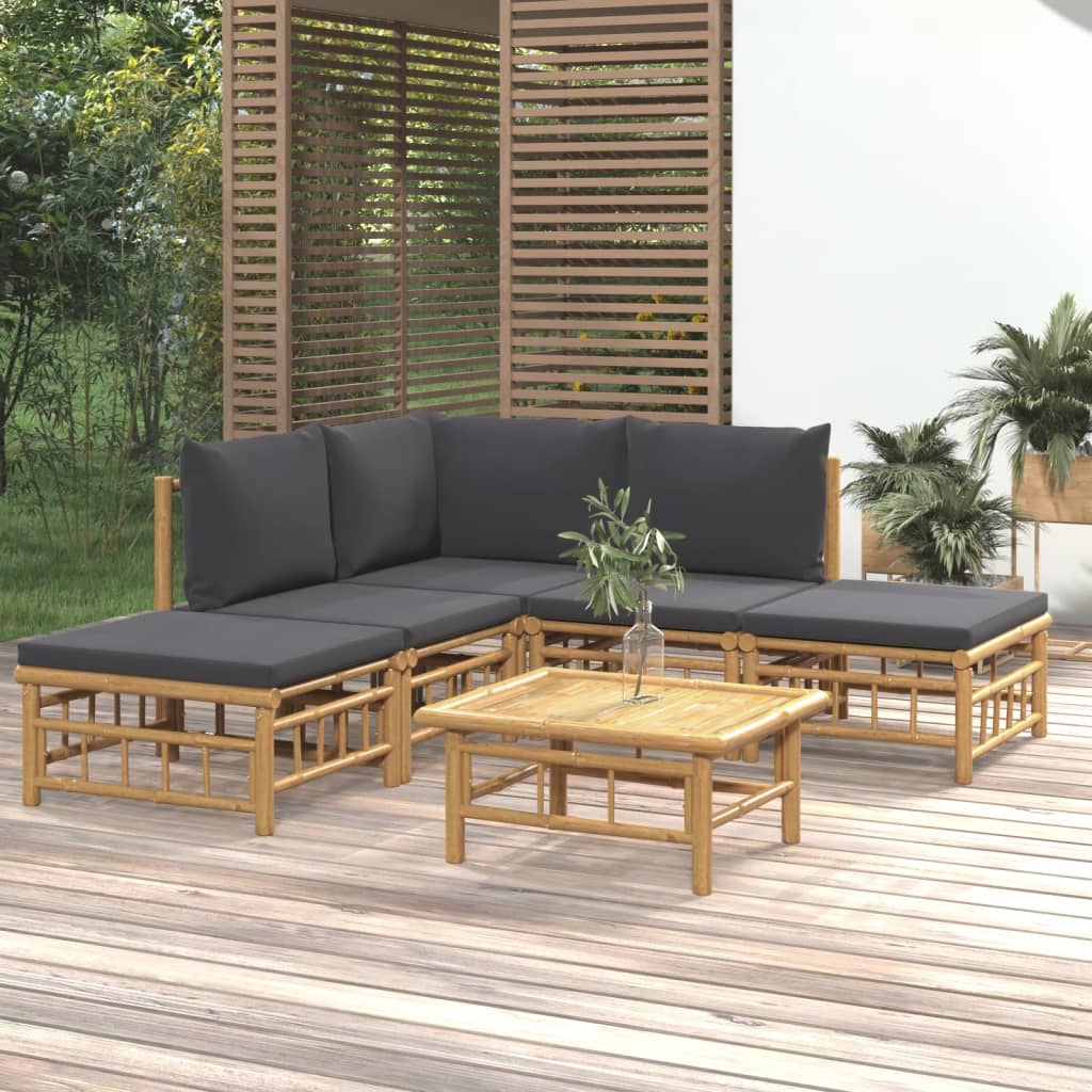 6 Piece Garden Lounge Set With White Cushions Bamboo