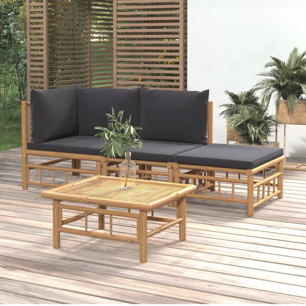 6 Piece Garden Lounge Set With White Cushions Bamboo