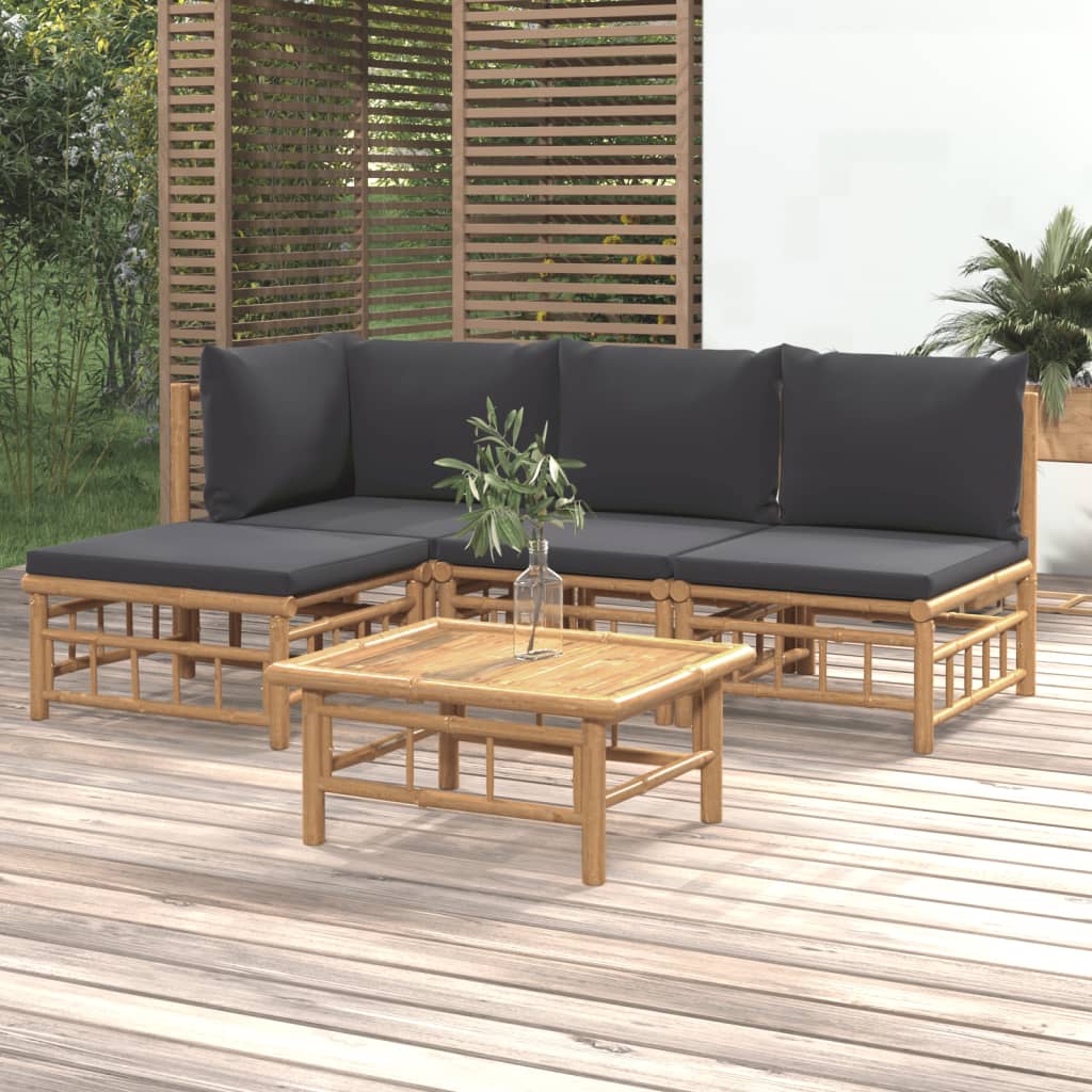 6 Piece Garden Lounge Set With White Cushions Bamboo