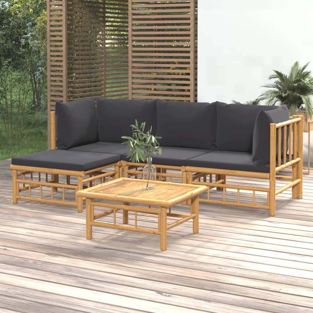 6 Piece Garden Lounge Set With White Cushions Bamboo