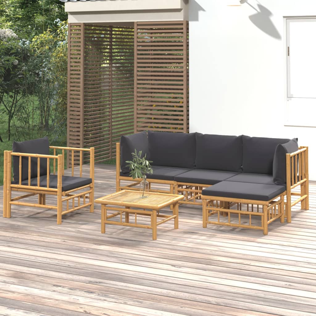 6 Piece Garden Lounge Set With White Cushions Bamboo