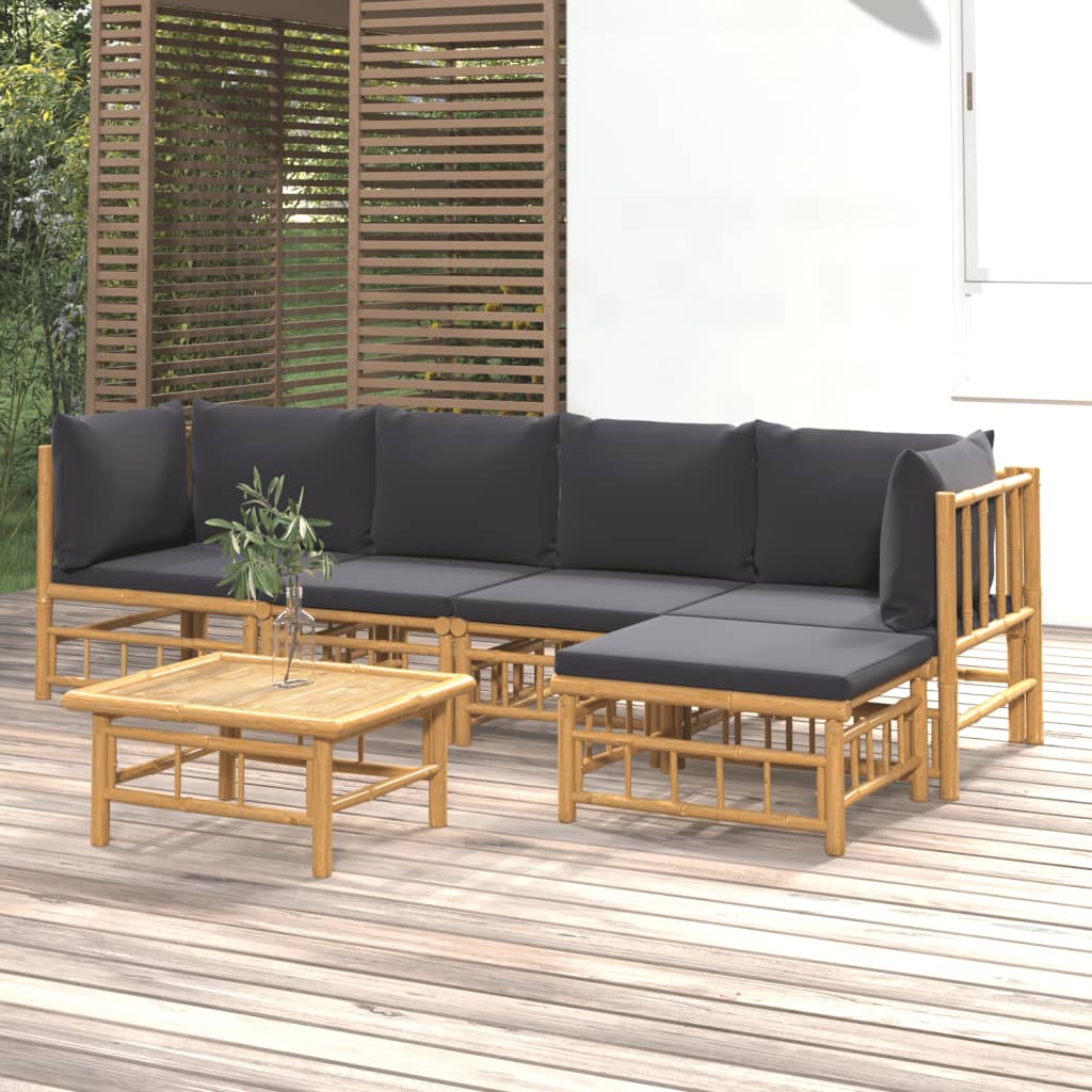 6 Piece Garden Lounge Set With White Cushions Bamboo