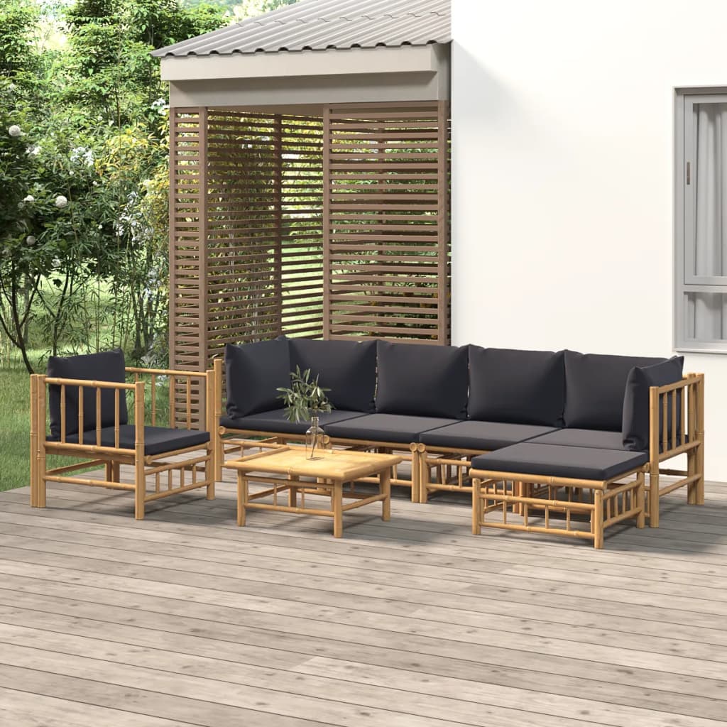 6 Piece Garden Lounge Set With White Cushions Bamboo