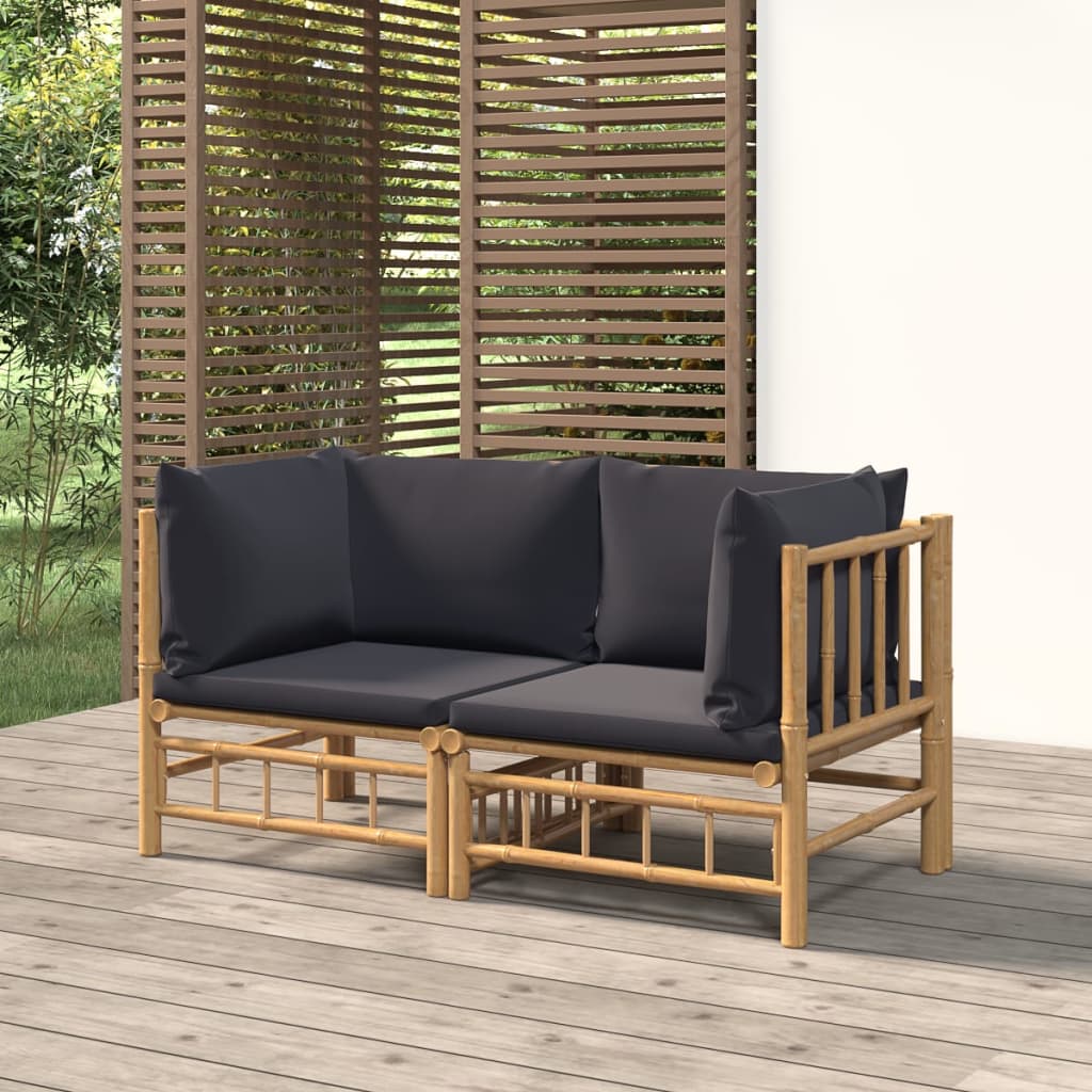 6 Piece Garden Lounge Set With White Cushions Bamboo