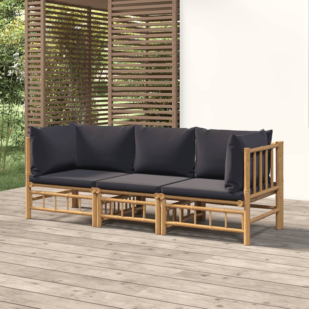 6 Piece Garden Lounge Set With White Cushions Bamboo