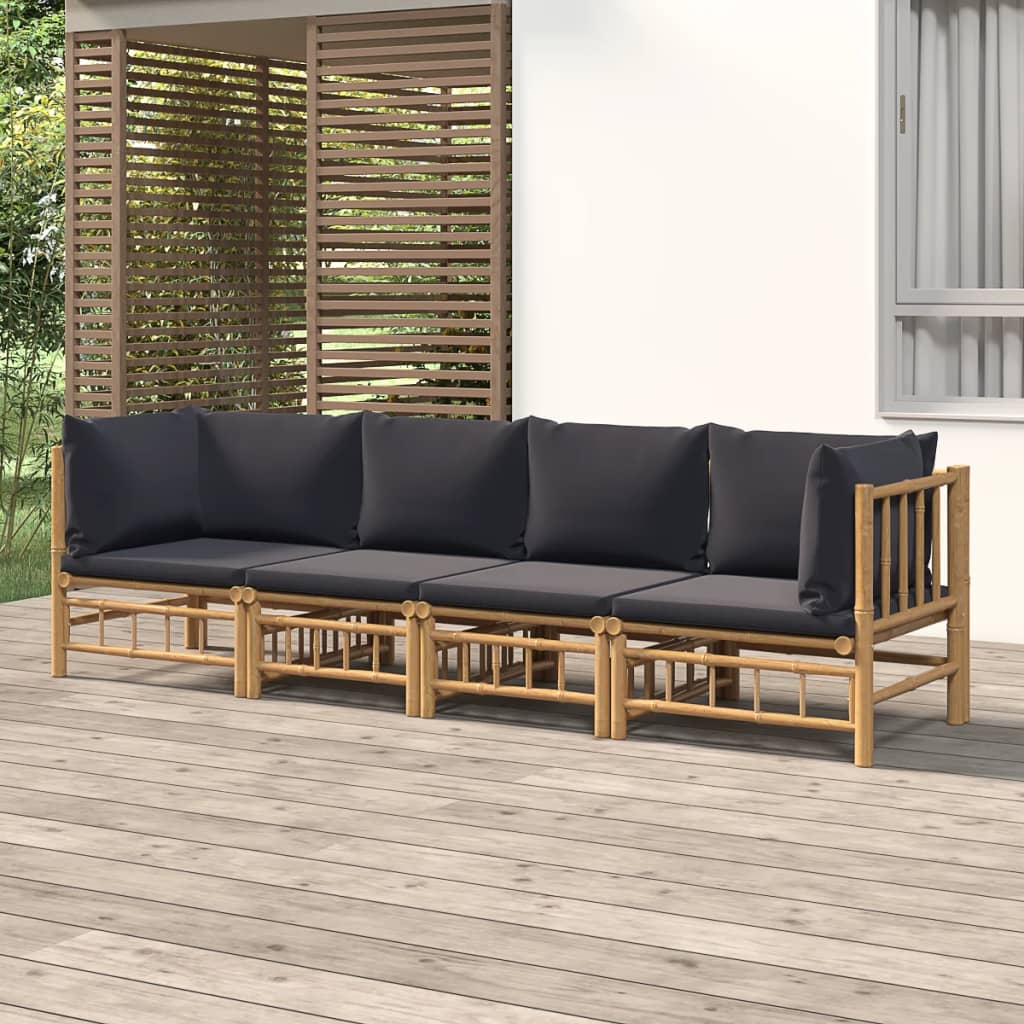 6 Piece Garden Lounge Set With White Cushions Bamboo