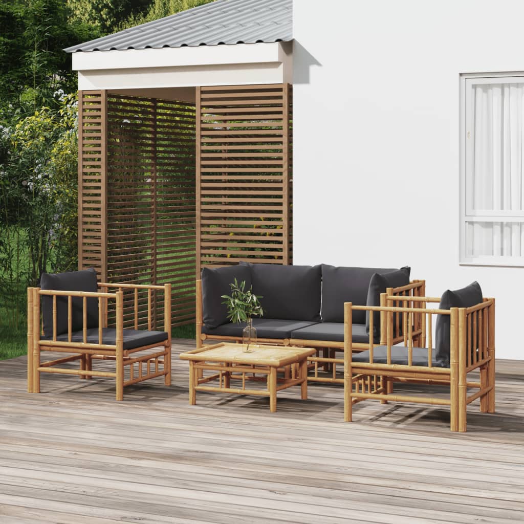 6 Piece Garden Lounge Set With White Cushions Bamboo
