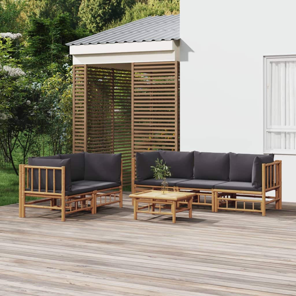 6 Piece Garden Lounge Set With White Cushions Bamboo