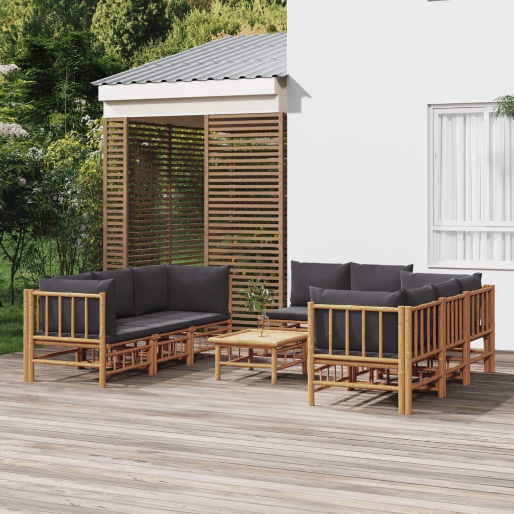 6 Piece Garden Lounge Set With White Cushions Bamboo