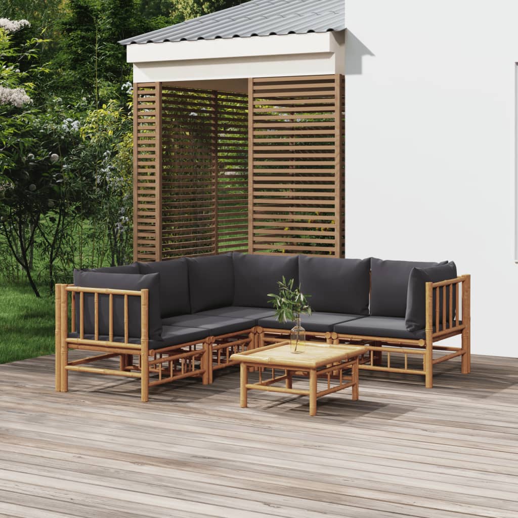 6 Piece Garden Lounge Set With White Cushions Bamboo