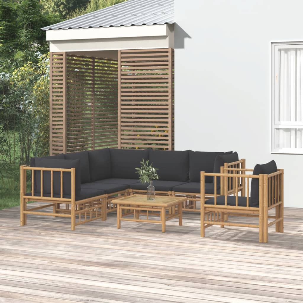 6 Piece Garden Lounge Set With White Cushions Bamboo
