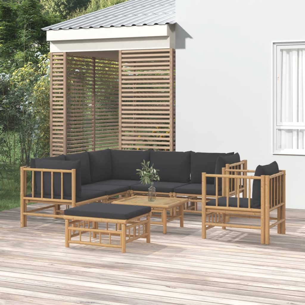 6 Piece Garden Lounge Set With White Cushions Bamboo