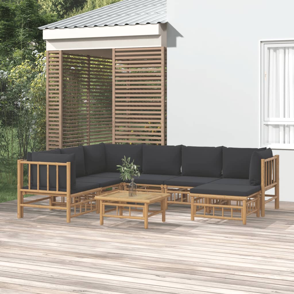 6 Piece Garden Lounge Set With White Cushions Bamboo